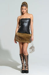 BARON PU MINI DRESS WITH FUR TRIM