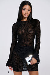 MY GOOD SIDE LEOPARD MESH MINI DRESS IN BLACK