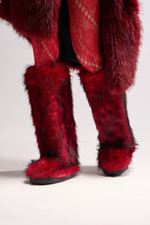 AZALEA WANG FARAMUN RED MULTI FLAT FUR KNEE HIGH BOOT