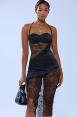 FEELIN MYSELF LACE CUTOUT MIDI DRESS