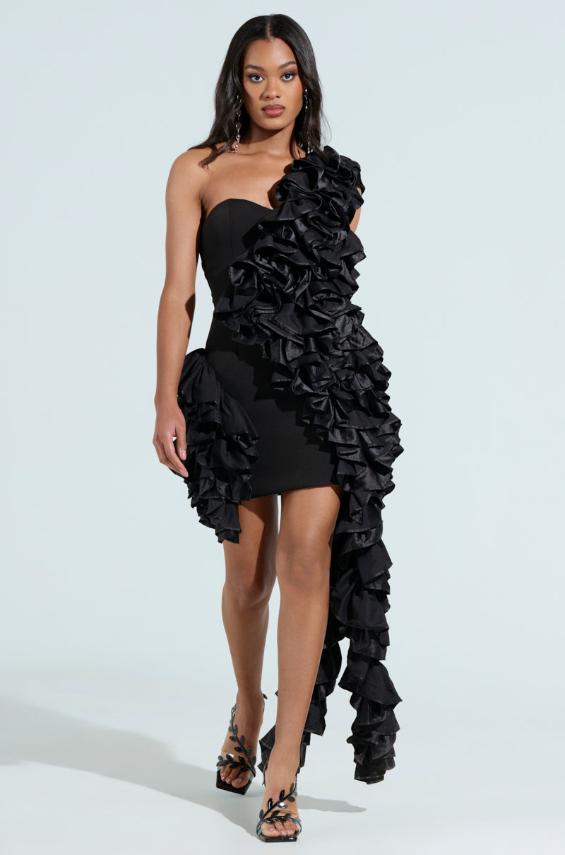 STAR OF THE SHOW RUFFLE MINI DRESS