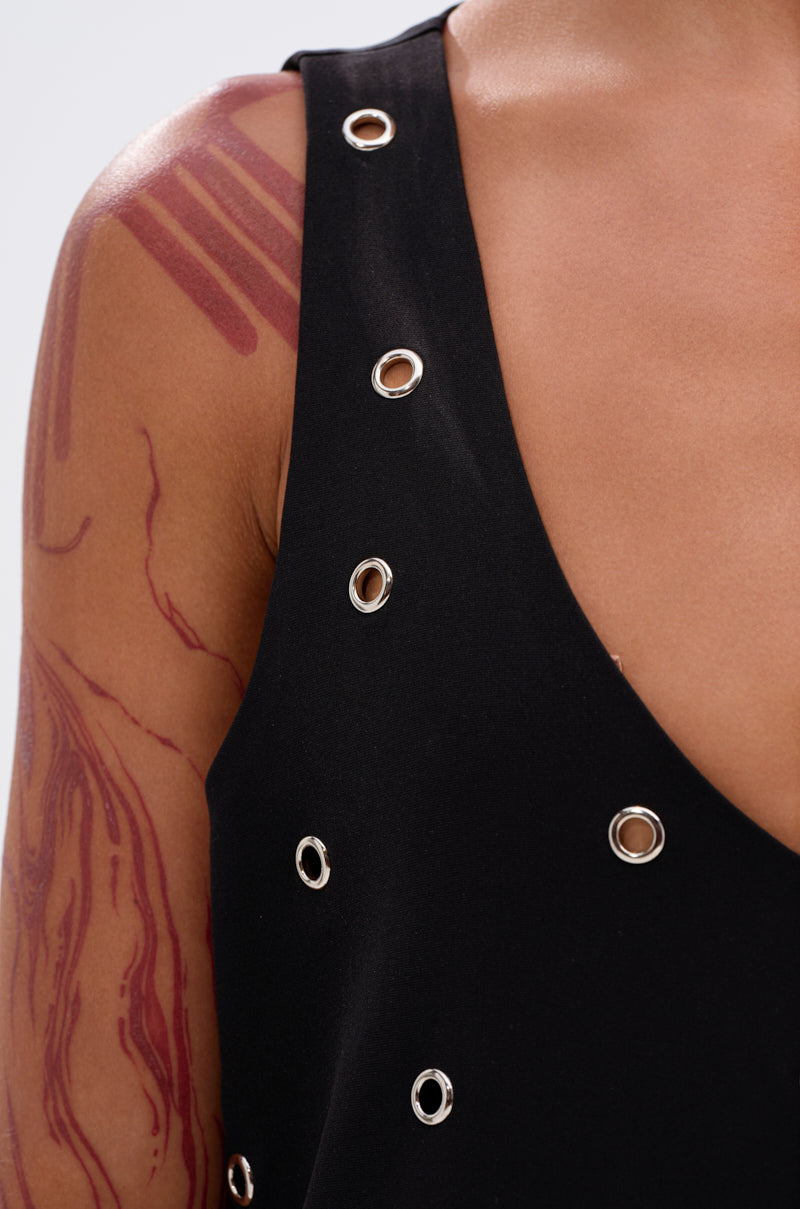 ONE OF A KIND MINI DRESS WITH METAL HARDWARE