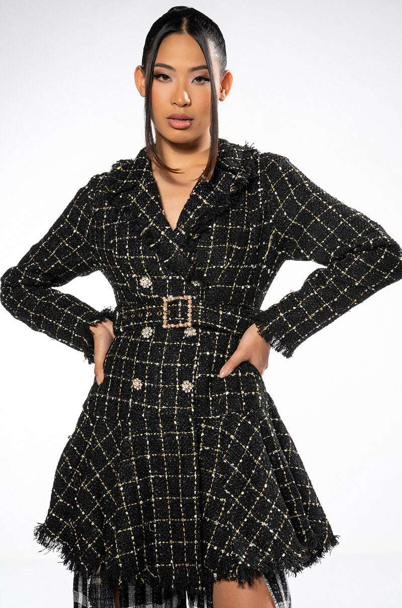 GEMMA BELTED TWEED MINI DRESS